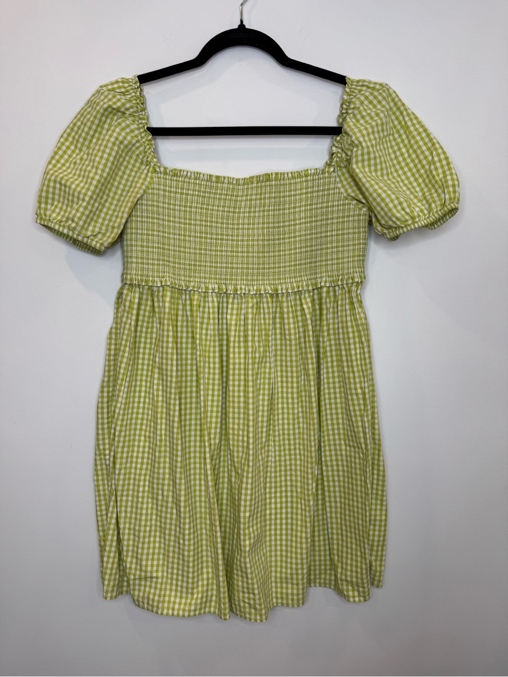 Sunday Best Hadley Green Gingham Puff Sleeve Mini Dress sz large